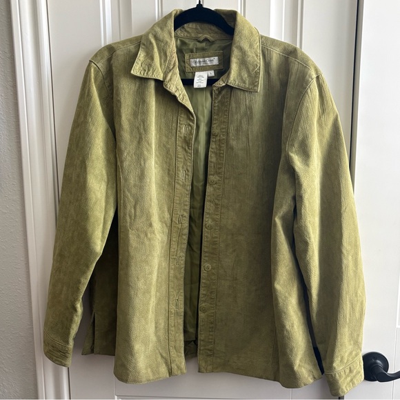 Coldwater Creek Jackets & Blazers - Coldwater Creek Green Leather Jacket